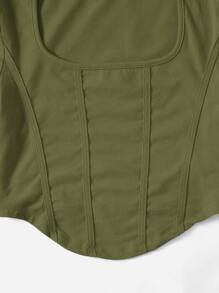 SHEIN EZwear Square Neck Curved Hem Crop Tee - Army Green - View 5