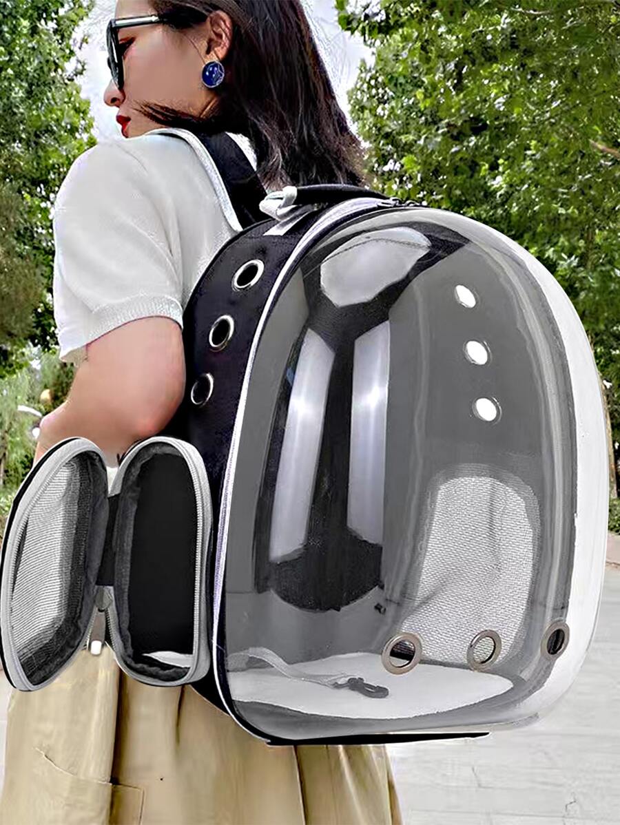 1pc Clear Pet Carrier Bag For Cat For Outdoor - Black - View 1