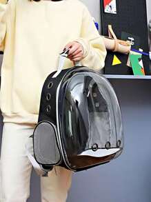 1pc Clear Pet Carrier Bag For Cat For Outdoor - Black - View 2