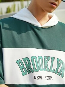 Manfinity Men Letter Graphic Hooded Tee & Drawstring Waist Shorts - Green - View 5