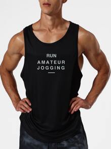 Men Letter Graphic Sports Tank Top - Black - View 1