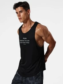 Men Letter Graphic Sports Tank Top - Black - View 3