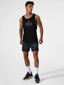 Men Letter Graphic Sports Tank Top - Black - View 5