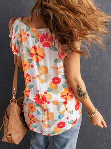 Floral Print Butterfly Sleeve Blouse - Multicolor - View 2