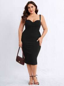 SHEIN Privé Plus Solid Bustier Cami Bodycon Dress,Corset Dress For Women - Black - View 5