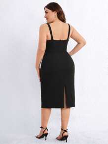 SHEIN Privé Plus Solid Bustier Cami Bodycon Dress,Corset Dress For Women - Black - View 2