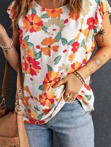 Floral Print Butterfly Sleeve Blouse - Multicolor - View 5