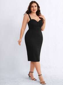 SHEIN Privé Plus Solid Bustier Cami Bodycon Dress,Corset Dress For Women - Black - View 3