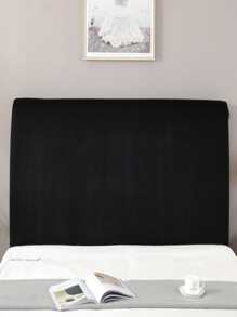 1pc Black Quilted Detail Furniture Dust Cover, Simple Polyester Plain Color Bed Head Cover For Room - Black - View 2