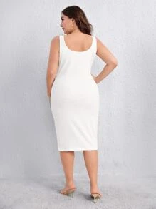 SHEIN Essnce Plus Solid Tank Bodycon Dress - White - View 2