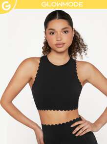 GLOWMODE Scalloped High Neck Sports Bra - Black - View 2