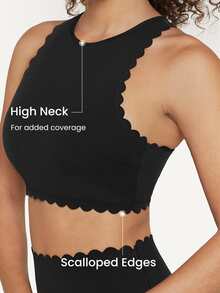 GLOWMODE Scalloped High Neck Sports Bra - Black - View 5