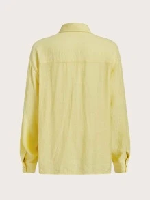 BizChic Túi có nắp Thả vai Áo sơ mi Trang phục làm việc - Màu vàng - Xem 9