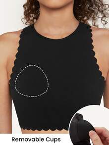 GLOWMODE Scalloped High Neck Sports Bra - Black - View 6