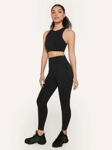 GLOWMODE Scalloped High Neck Sports Bra - Black - View 8