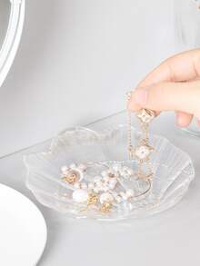 1pc Creative Shell Shaped Jewelry Tray, Transparent Jewelry Holder For Household - Clear - View 3