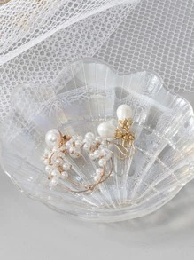 1pc Creative Shell Shaped Jewelry Tray, Transparent Jewelry Holder For Household - Clear - View 4