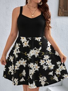 SHEIN VCAY Váy yếm in hoa Boho cỡ lớn, dành cho mùa hè - Nhiều màu - Xem 1