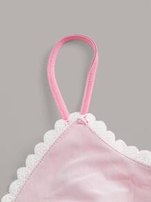 SHEIN ICON 人像圖案蕾絲邊前蝴蝶結吊帶上衣 - 彩色 - 查看 5