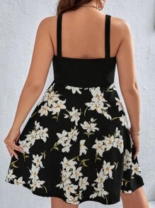 SHEIN VCAY Váy yếm in hoa Boho cỡ lớn, dành cho mùa hè - Nhiều màu - Xem 2