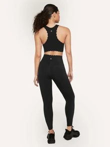 GLOWMODE 24" Yoga Leggings Scalloped Edges Waist Running Tights - Black - View 7