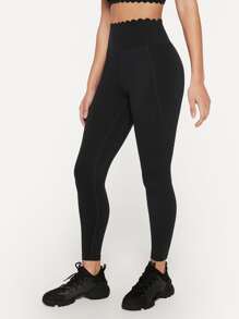 GLOWMODE 24" Yoga Leggings Scalloped Edges Waist Running Tights - Black - View 8