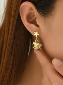 Star & Sun Drop Earrings - Yellow Gold - View 2