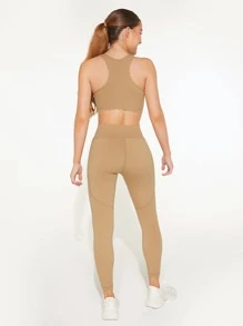 GLOWMODE 24" Scalloped Curved Seam Leggings - Khaki - View 8
