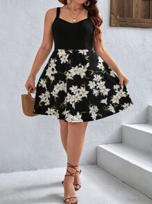 SHEIN VCAY Váy yếm in hoa Boho cỡ lớn, dành cho mùa hè - Nhiều màu - Xem 5