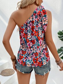 SHEIN VCAY Áo sơ mi nữ Thắt nút Hoa Tất cả trên in Boho - Màu xanh hải quân - Xem 2