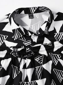 Manfinity Men Geo Print Shirt & Drawstring Waist Shorts - Black and White - View 4