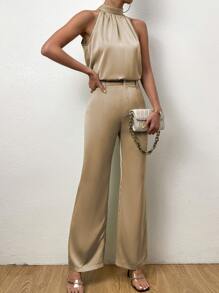 Chiquease unicolor Top halter & Pantalones acampanados - Caqui - Ver 6