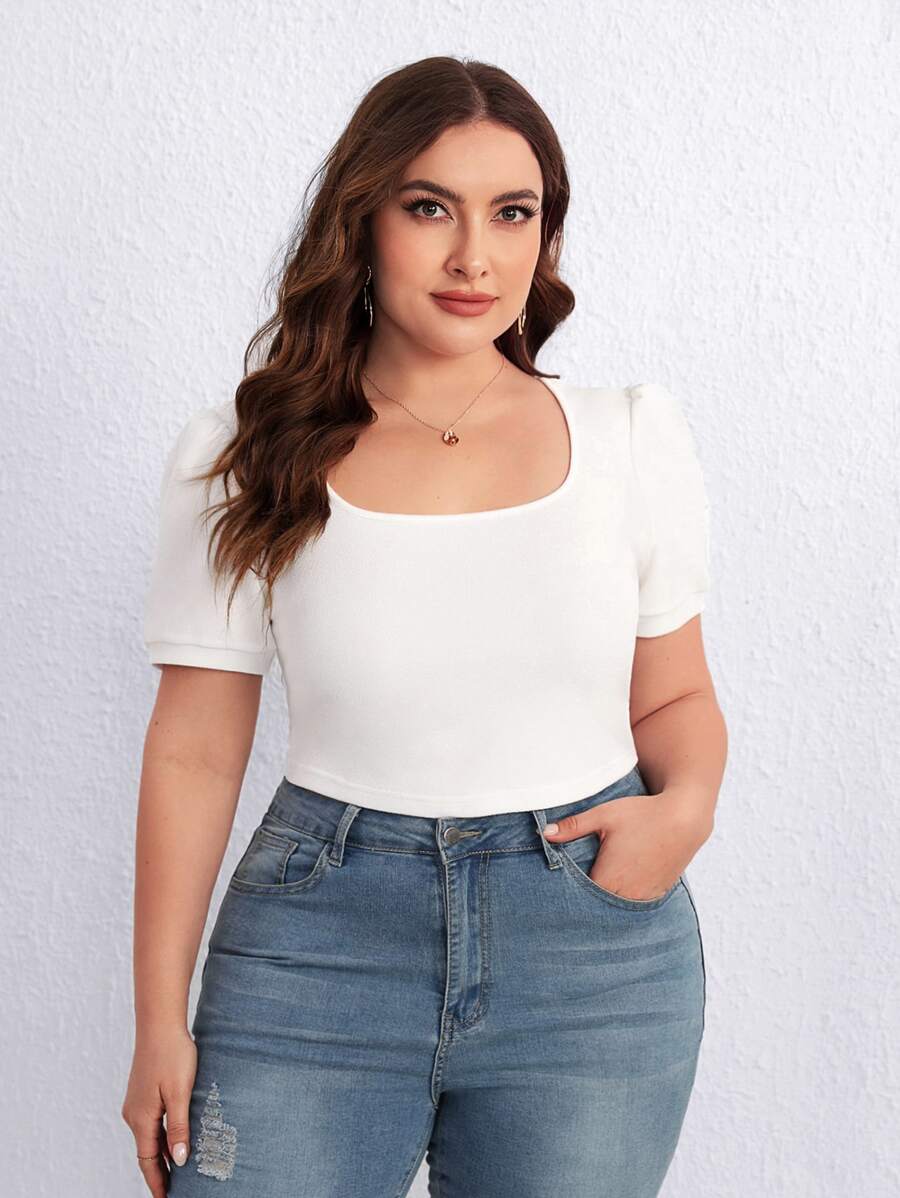 SHEIN Essnce Áo thun Plus size màu trơn Giải trí - trắng - Xem 1