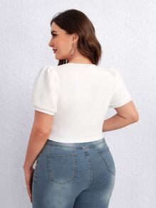 SHEIN Essnce Áo thun Plus size màu trơn Giải trí - trắng - Xem 4