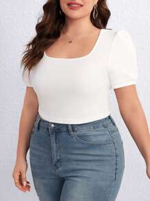 SHEIN Essnce Áo thun Plus size màu trơn Giải trí - trắng - Xem 3