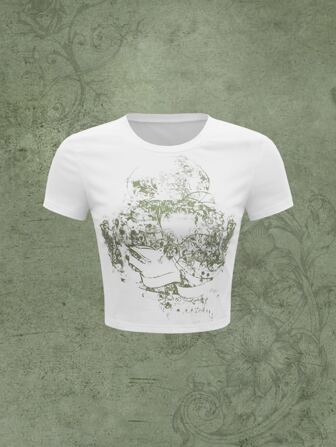 Fairycore تي شيرت طباعة النقش