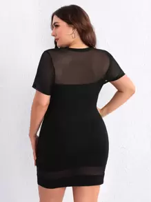 SHEIN Privé Đầm Plus Size Tương phản Mesh màu trơn Thanh lịch - màu đen - Xem 4