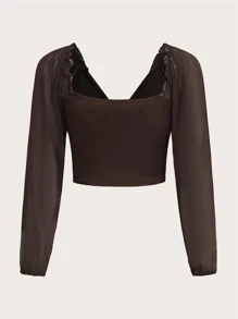 ROMWE Fairycore Solid Twist Top - Chocolate Brown - View 4