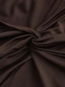 ROMWE Fairycore Solid Twist Top - Chocolate Brown - View 5