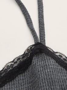 ROMWE Kawaii 蕾丝边荷叶边娃娃装吊带上衣 - 深灰色 - 查看 3