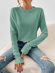 SHEIN Frenchy Top unicolor ribete en forma de lechuga de cuello redondo - verde menta - Ver 1