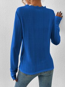 SHEIN Essnce Áo thun nữ Xù nhỏ màu trơn Giải trí - Xanh đậm - Xem 2