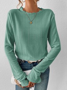 SHEIN Frenchy Top unicolor ribete en forma de lechuga de cuello redondo - verde menta - Ver 3