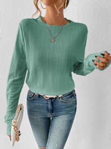 SHEIN Frenchy Top unicolor ribete en forma de lechuga de cuello redondo - verde menta - Ver 5