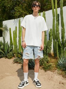 Manfinity Hypemode Men Solid Raglan Sleeve Tee - White - View 4