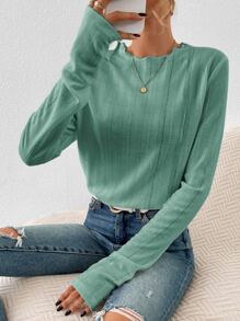 SHEIN Frenchy Top unicolor ribete en forma de lechuga de cuello redondo - verde menta - Ver 6
