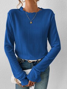 SHEIN Essnce Áo thun nữ Xù nhỏ màu trơn Giải trí - Xanh đậm - Xem 6