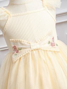 SHEIN Glamorique Kids 嬰兒女孩花繡荷葉邊網紗襯裙洋裝