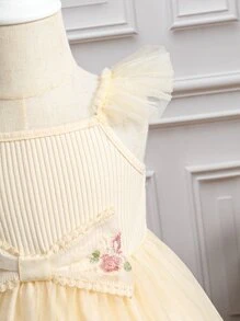 SHEIN Glamorique Kids 嬰兒女孩花繡荷葉邊網紗襯裙洋裝