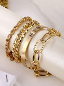 4入組極簡手鏈 - 金黃色 - 查看 2